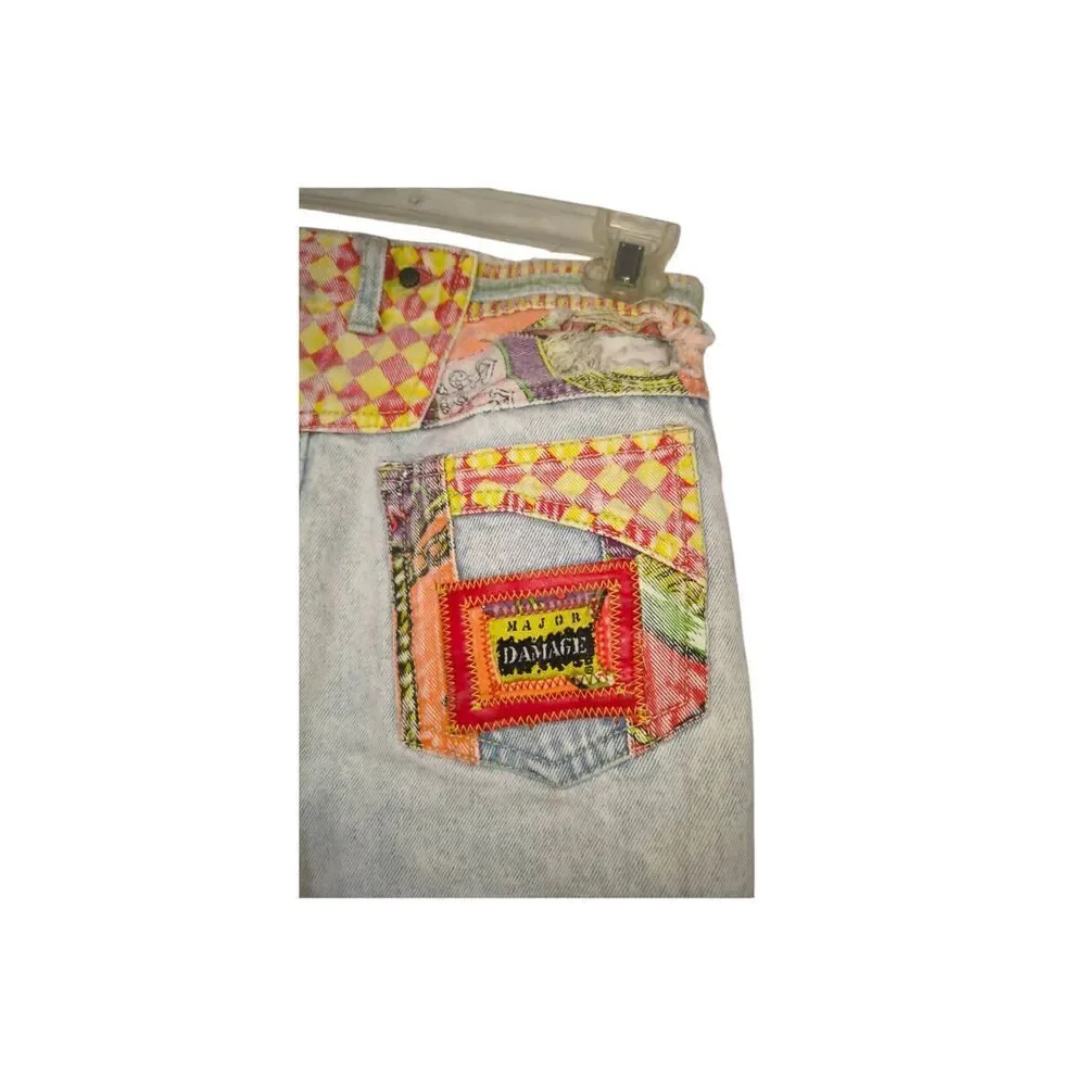 Vintage denim jeans Major Damage 80s 90s patchwork light acid wash denim patchwo - Picture 8 of 12
